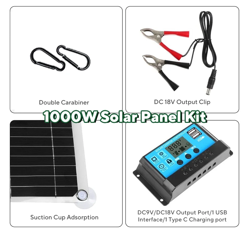 Kit de Panel Solar de 1000W, C - Usb Charger Dynamo reseña y precio